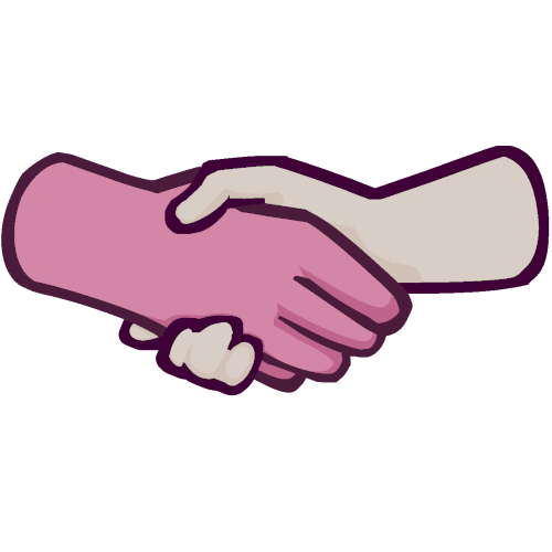 a pink hand and a white hand shaking hands.